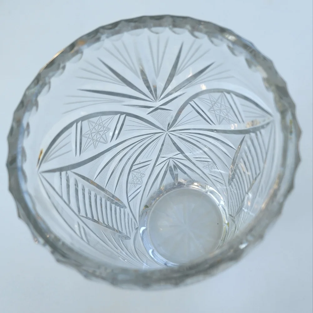 Vintage Heavy‎ Lead Crystal Vase Fine Cut Clear Elegant Decorative 8.7